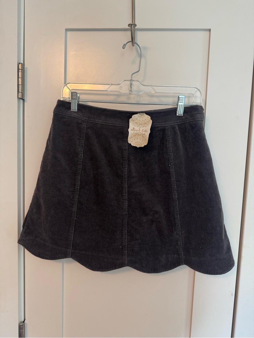 Altar'd State Dark Gray Corduroy A-Line Skirt with Scalloped Hem
